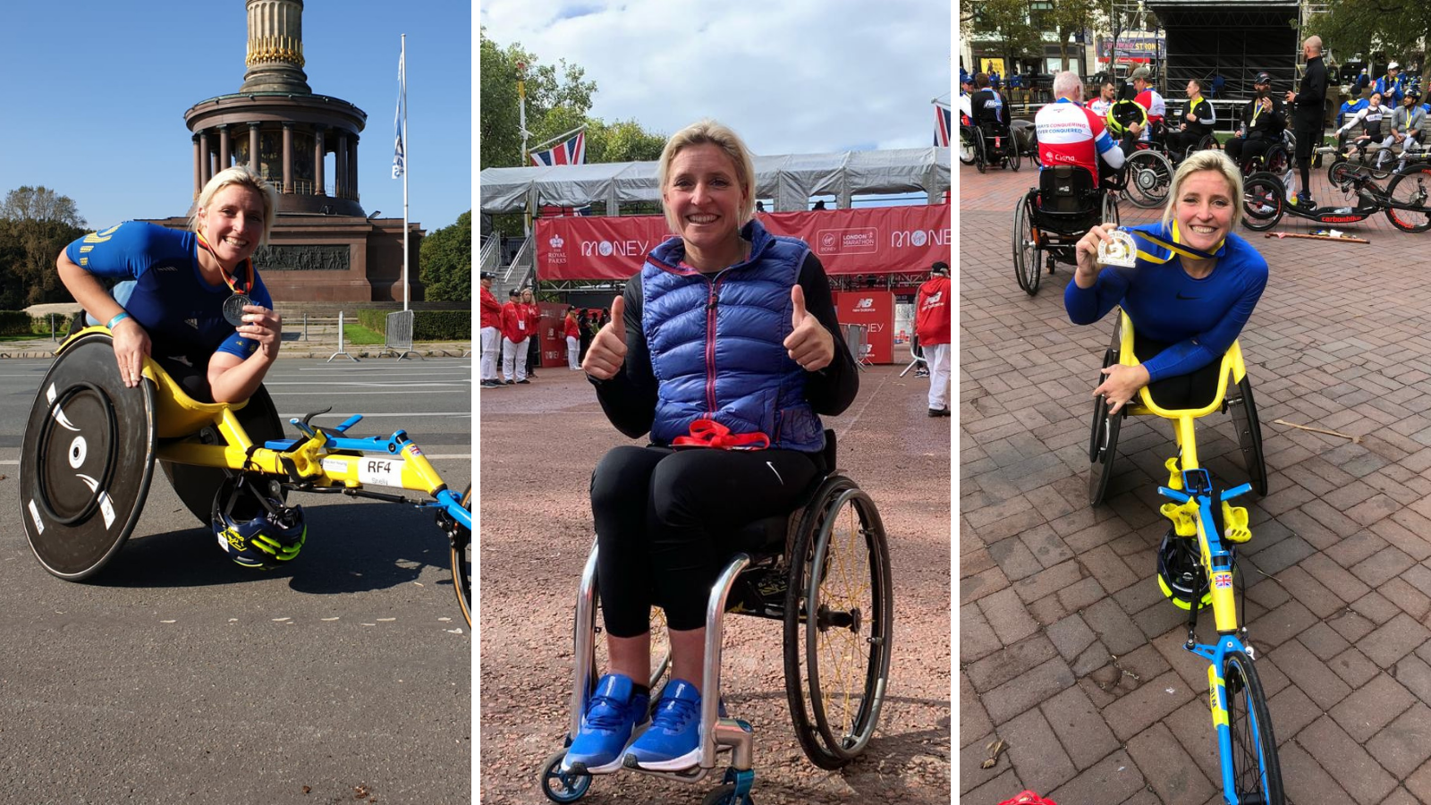 Congratulations to wheelchair racer Shelly Woods for completing three marathons in three weeks